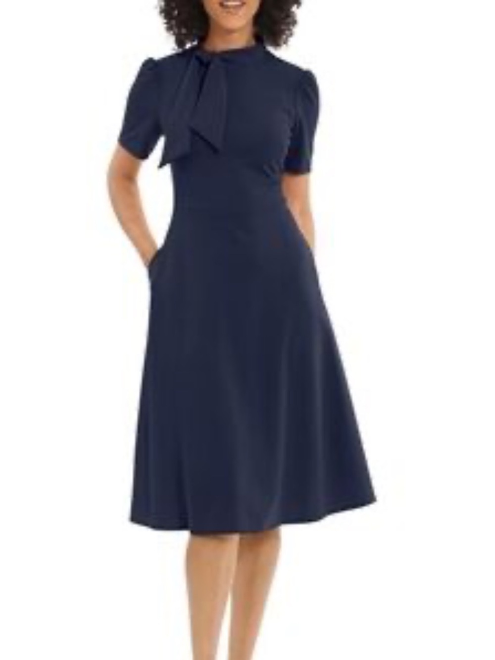 Tie-Neck Midi Dress in Navy